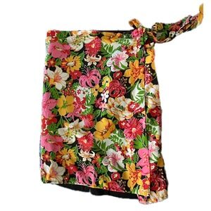 Upcycled Max Mara Silk Linen Floral Wrap Skirt Mini Made in Italy Size 10